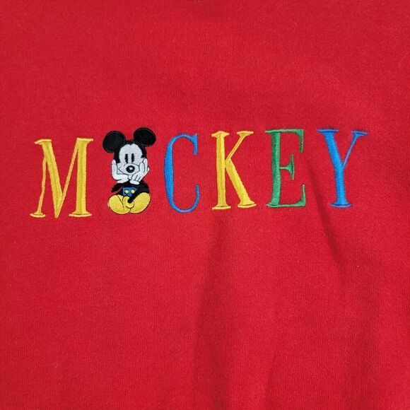 Mickey Mouse Sweatshirt VTG Embroidered Spellout Sweatshirt Large USA Crewneck - Picture 2 of 11